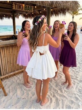 Forever 21 White Dress Small Fit & Flare Pleated Wedding Engagement Bachelorette